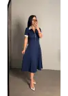 Kadın Polo Yaka Fermuar Detaylı Modal Midi Elbise