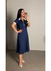 Kadın Polo Yaka Fermuar Detaylı Modal Midi Elbise