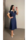 Kadın Polo Yaka Fermuar Detaylı Modal Midi Elbise