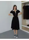 Kadın Polo Yaka Fermuar Detaylı Modal Midi Elbise