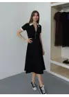 Kadın Polo Yaka Fermuar Detaylı Modal Midi Elbise