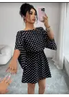 Kadın Puantiyeli örme Krep Mini Elbise (kemersiz)