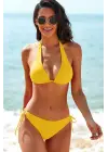 Omarı Sarı Ayarlanabilir Belden Bağlamalı Bikini Mayo