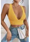 Omarı Sarı Çapraz Sırt Detaylı Crop Top - Trendy Moda Parçası