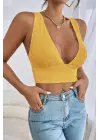 Omarı Sarı Çapraz Sırt Detaylı Crop Top - Trendy Moda Parçası