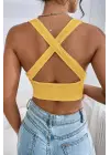 Omarı Sarı Çapraz Sırt Detaylı Crop Top - Trendy Moda Parçası