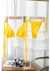 Omarı Yandan Bağlamalı Sarı Üçgen Bikini Mayo Takımı