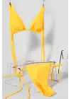 Omarı Yandan Bağlamalı Sarı Üçgen Bikini Mayo Takımı