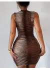 Omarı Desenli Mini Bodycon Elbise