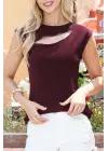 Kadın Sıfır Kol Pencere Detay Viskon T-shirt
