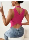 Kadın Sıfır Kol Sırt çapraz Detay Triko Bluz
