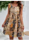 Kadın Sıfır Kol Yuvarlak Yaka çiçek Desenli Süprem Elbise