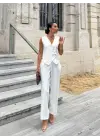 Kadın Sıfır Kollu çapraz V Yakalı önden Düğmeli Atlas Yelek Ve Pantolon Ikili Takım