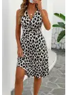 Omarı Leopar Desenli Sıfırlı Kadın Elbise