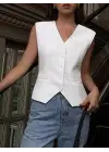 Kadın Sıfır Kollu önden Düğmeli Atlas Yelek