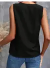 Kadın Sıfır Kollu V Yakalı Volanlı Ithal Krep Bluz