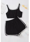 Omarı Siyah Askılı Crop Top ve Şortlu Gecelik Takım