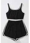 Omarı Siyah Askılı Crop Top ve Şortlu Gecelik Takım