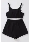 Omarı Siyah Askılı Crop Top ve Şortlu Gecelik Takım