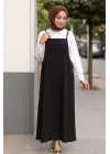 Kadın Siyah Basic Ayarlanabilir Askılı Jile Elbise