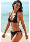 Omarı Siyah Üçgen Bikini Mayo Takımı