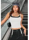 Omarı Çift Renk Çapraz Askılı Crop Top Bluz