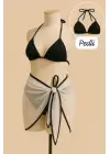 Omarı Şık Bağlamalı Siyah Beyaz Bikini Seti