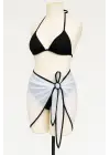 Omarı Şık Bağlamalı Siyah Beyaz Bikini Seti