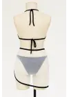 Omarı Şık Bağlamalı Siyah Beyaz Bikini Seti
