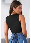 Omarı Siyah Çapraz Bağlamalı Crop Top