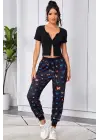 Omarı Siyah Çift Fermuarlı Yarım Kol Crop Top Bluz