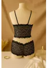 Kadın Siyah Dantel Bralet Şort Takımı – Şık, Zarif ve Feminen İç Giyim