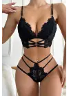 Omarı Siyah Dantel Detaylı Şık Sütyen ve Külot Takımı
