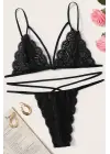 Omarı Siyah Dantel Kadın İç Çamaşır Seti