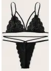Omarı Siyah Dantel Kadın İç Çamaşır Seti