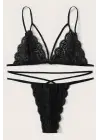 Omarı Siyah Dantel Kadın İç Çamaşır Seti
