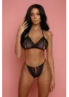 Omarı Seksi Siyah Dantelli Kadın Sütyen Seti