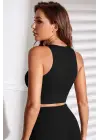 Omarı Derin Göğüs Dekolteli Siyah Kadın Crop Top Bluz