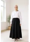 Kadın Siyah Double Kumaş Beli Lastikli Cepli Etek