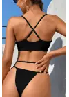 Omarı Göz Alıcı Siyah File Detaylı Bikini Takımı