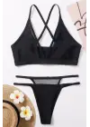 Omarı Göz Alıcı Siyah File Detaylı Bikini Takımı