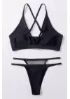 Omarı Göz Alıcı Siyah File Detaylı Bikini Takımı