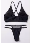 Omarı Göz Alıcı Siyah File Detaylı Bikini Takımı