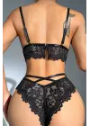 Omarı Siyah Kalp Detaylı Dantel İç Çamaşır Takımı
