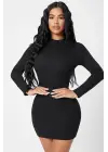 Omarı Siyah Balıkçı Yaka Uzun Kollu Mini Elbise