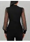 Omarı Siyah Tül Detaylı Kadın Yarım Balıkçı Kaşkorse Bluz
