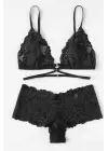 Omarı Siyah Özel Şık Sütyen Külot Takımı