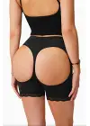 Omarı Siyah Pop Up Kalça Kaldırıcı Dantel Paçalı Şort Külot
