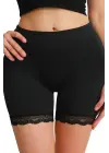 Omarı Siyah Pop Up Kalça Kaldırıcı Dantel Paçalı Şort Külot