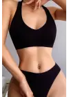 Omarı Siyah Seamless Tanga Sütyen Seti
